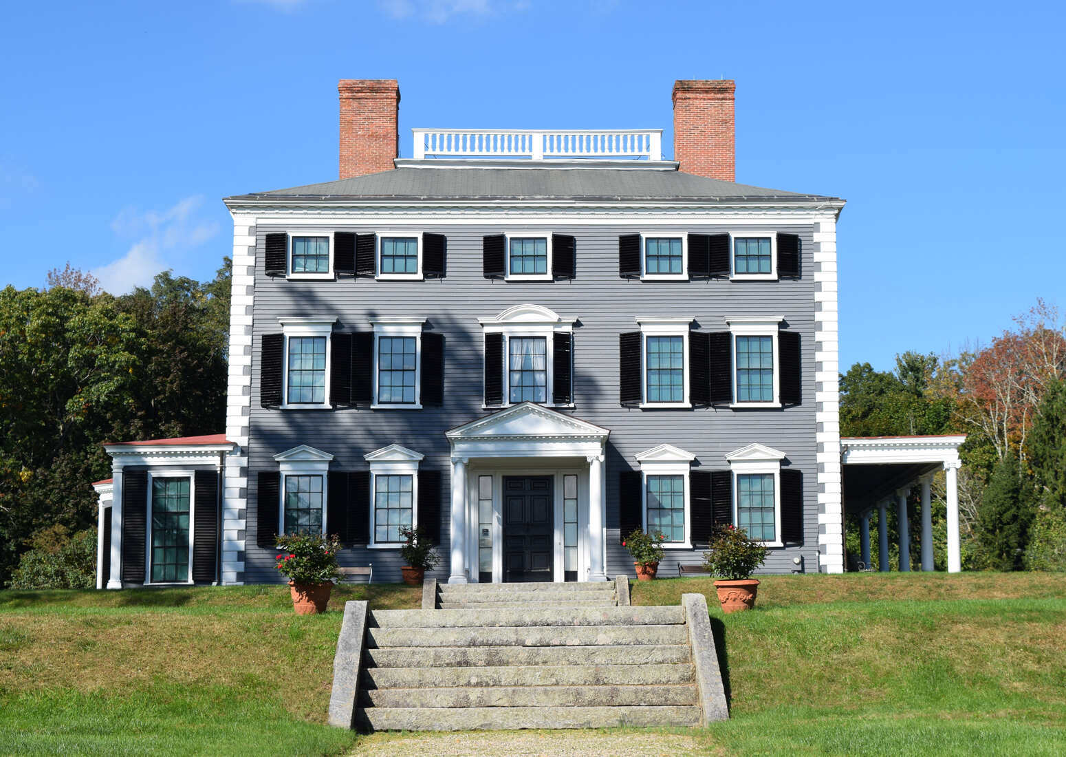 The historic Codman Estate in Lincoln, MA, featuring a newly restored exterior paint job by Tom Curren Companies