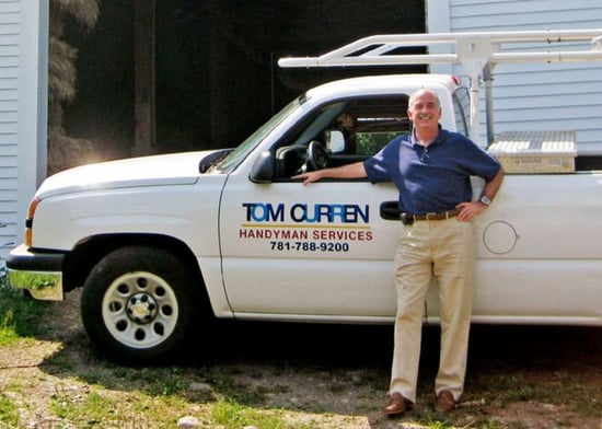 Tom Curren standing proudly beside a Tom Curren Handyman Services truck, representing a pivotal stage in the company’s service expansion