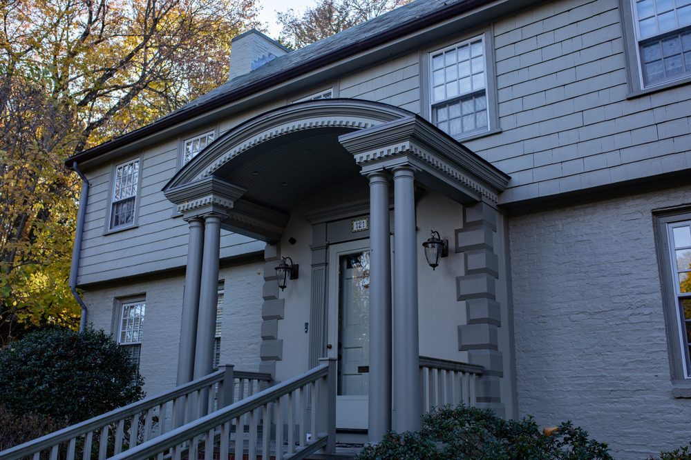 Gray painted porticos on a home in Massachusetts