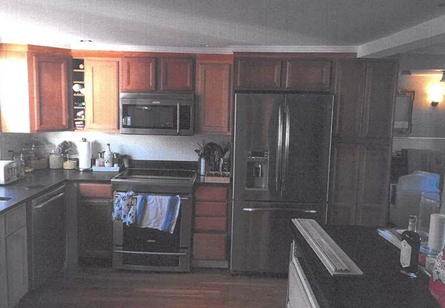 Kitchen Cabinet Painting Before in Weston, MA