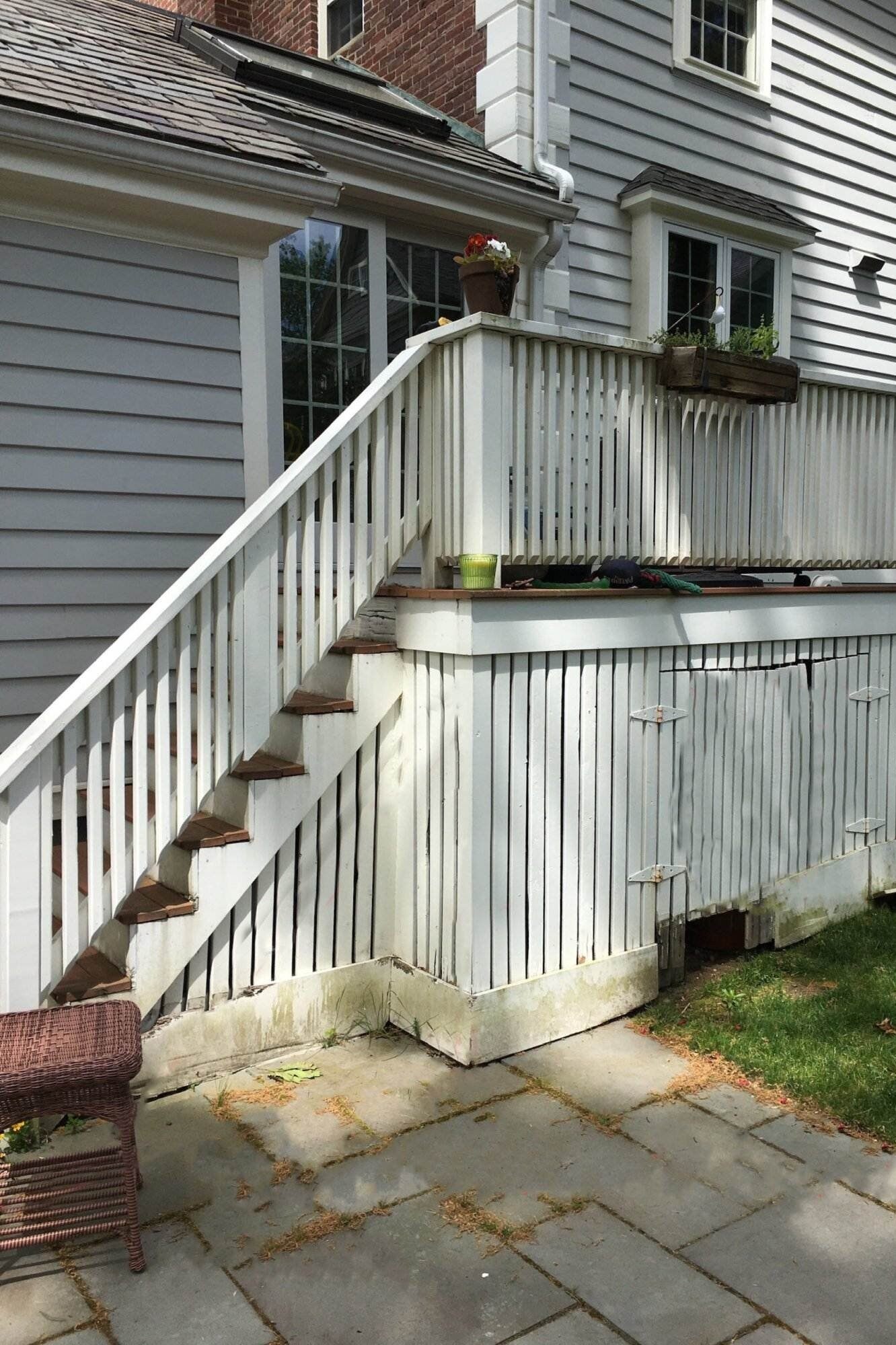 Before Deck Rebuild with Outdoor Storage in Wellesley MA