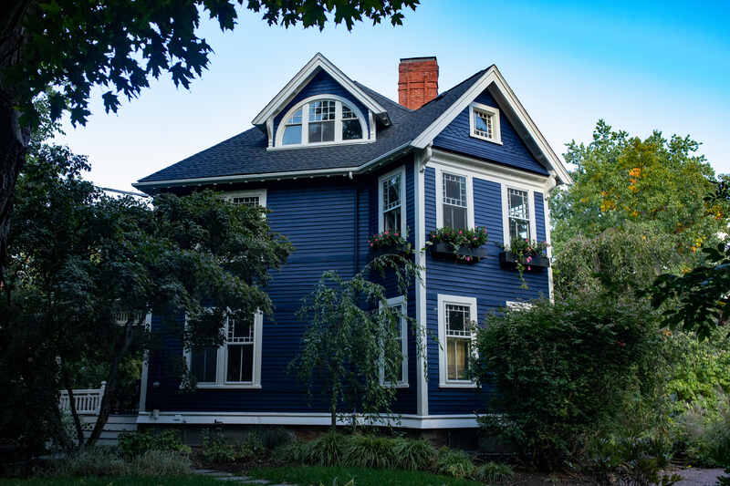 Massachusetts house with blue exterior painting Massachusetts house with blue exterior painting