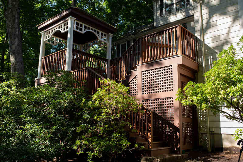 Wood deck with lattice design and pergola