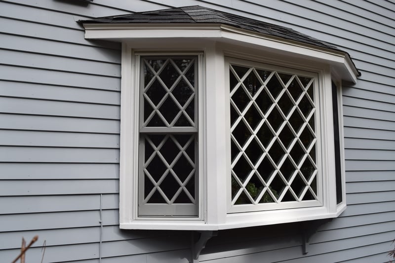 Close-up view of a window with lattice design.